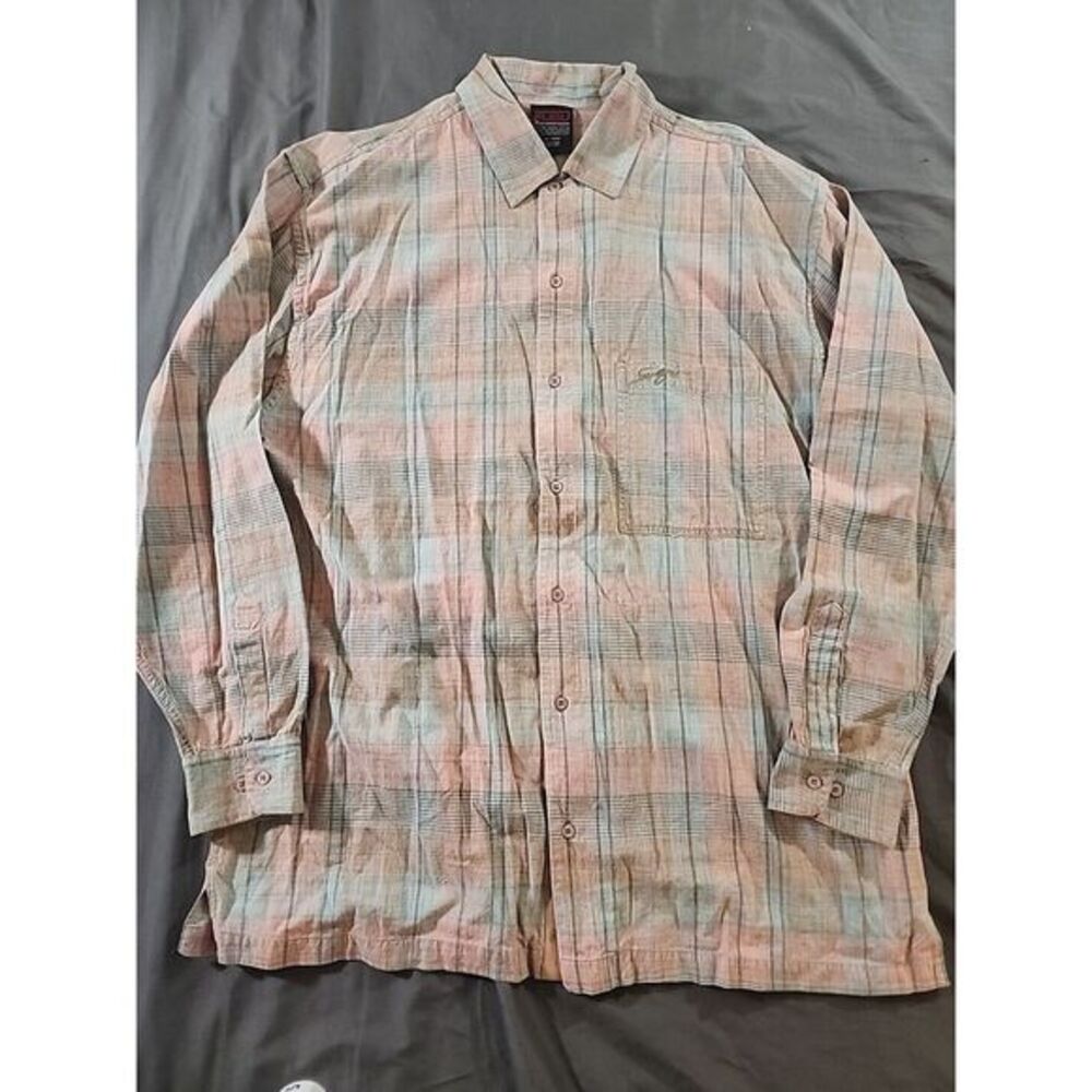VINTAGE Fubu Pink Blue Plaid Button Up Long Sleeve Shirt XXL 2XL Streetwear‎ Y2K
